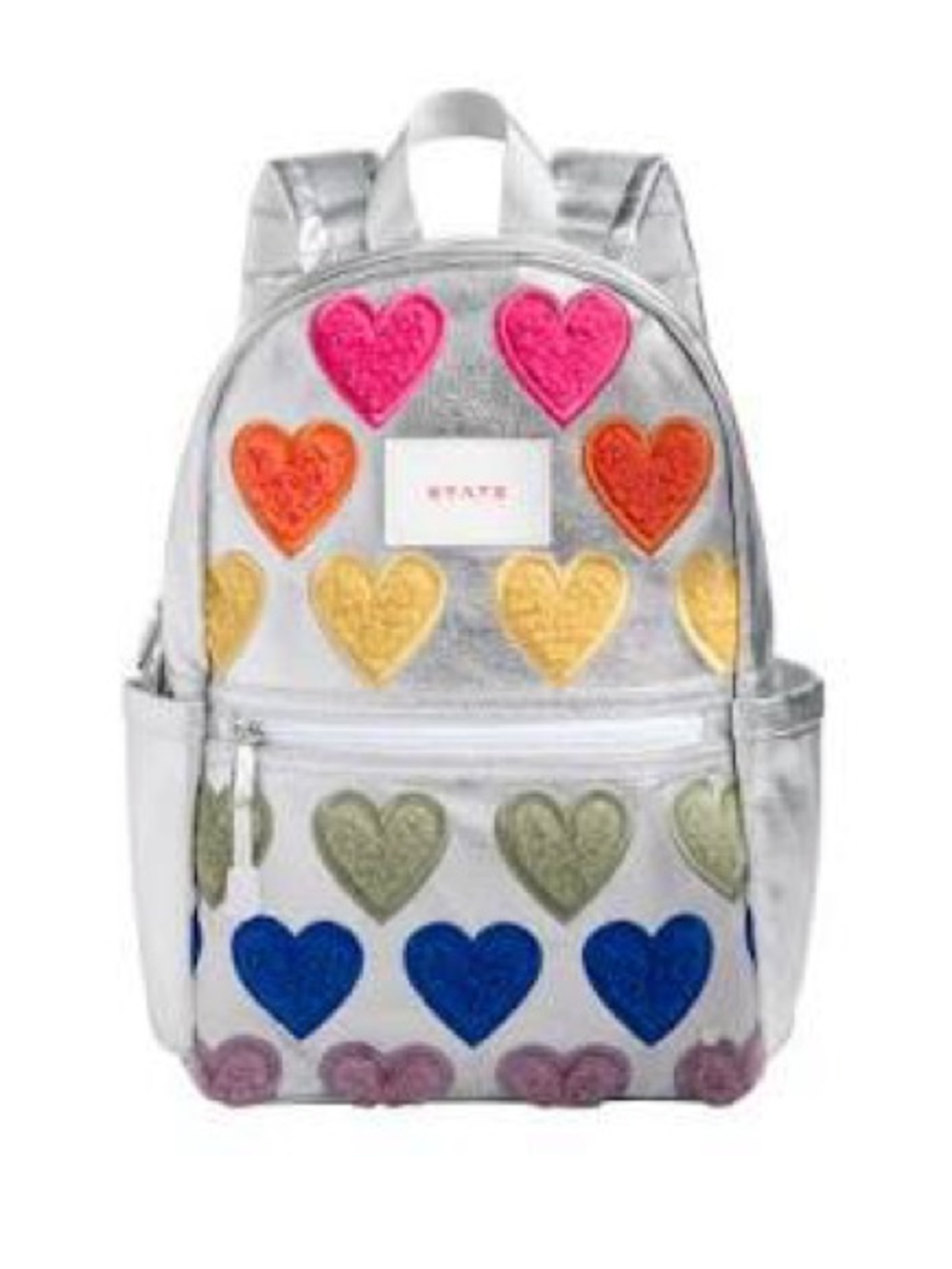 NWT State Mini Kane Backpack Toddler Kids Metallic Silver Fuzzy Hearts